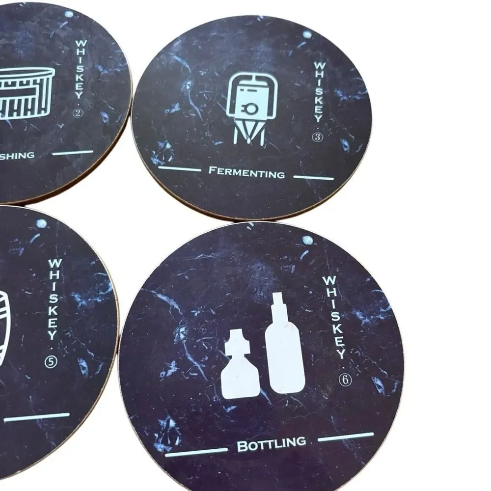 Whiskey Process Coaster Set of 6 Home Bar Decor, Bourbon/Scotch Enthusiast Gift